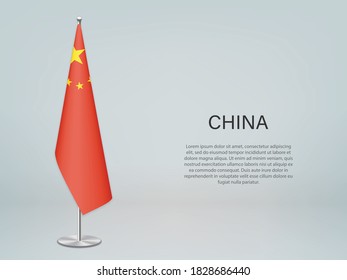 China colgando la bandera en el estrado. Plantilla para banner de conferencia política