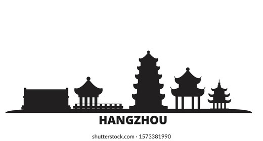 China, Hangzhou city skyline isolated vector illustration. China, Hangzhou travel black cityscape