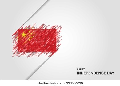 China Happy independence day scribble flag. Hand drawn Country flag on Gray crumbled paper. vintage background wallpaper vector illustration.
