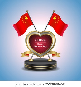 China Feliz Dia Nacional pequena bandeira de mesa com Coração de Ouro