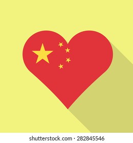 China  heart flag flat style with long shadow. Patriotic design. Vector EPS10