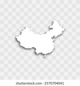 China high detailed vector representation of country silhouette. White color on transparent background with dropped shadow. For educational, decorative, or informational use.