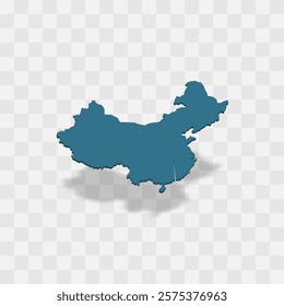 China high detailed vector representation of country silhouette. 3D map on transparent background with dropped shadow. For educational, decorative, or informational use.