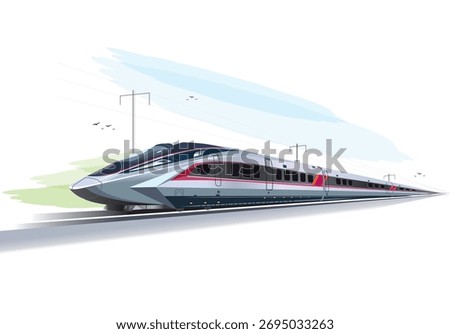 china high speed bullet train CR450. Metro train vector illustration sketch. Fast modern express passenger train on high speed railway station in china