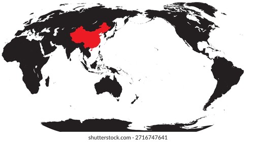China destacada en un mapa del mundo centrado en el Pacífico con Vector sólido editable