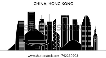 China, Hong Kong architecture vector city skyline, travel cityscape with landmarks, buildings, isolated sights on background