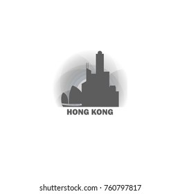 China Hong Kong black white sunrise sunset city panorama landscape horizon buildings skyline flat icon logo