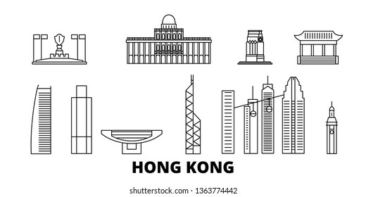 China, Hong Kong City line travel skyline set. China, Hong Kong City outline city vector illustration, symbol, travel sights, landmarks.