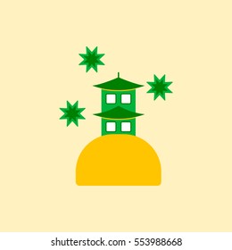 china house Vector illustration of Chinese new year celebration in flat style chinese house and fireworks