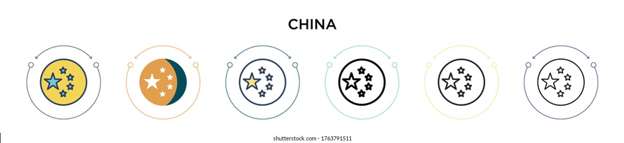 China icon in filled, thin line, outline and stroke style. Vector illustration of two colored and black china vector icons designs can be used for mobile, ui, web