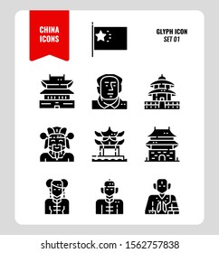 China icon set 1. Include People, Traditional architecture, flag and more. Glyph icons Design. vector illustration