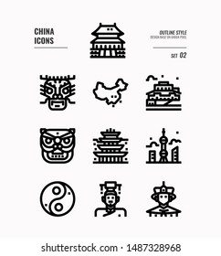 China icon set 2. Include People, Culture, architecture, map and more. Outline icons Design. vector illustration