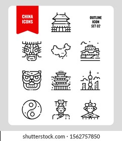China icon set 2. Include People, Culture, architecture, map and more. Outline icons Design. vector illustration