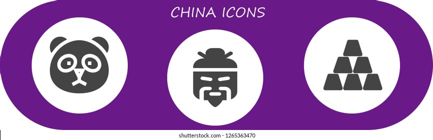  china icon set. 3 filled china icons. Simple modern icons about  - Panda, Chinese, Ingot