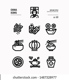 China icon set 3. Include People, food, Traditional Culture, Object and more. Outline icons Design. vector illustration