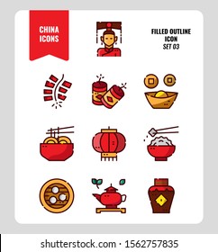 China icon set 3. Include People, food, Traditional Culture, Object and more.  Filled Outline icons Design. vector illustration