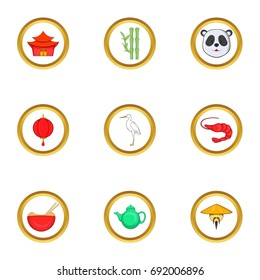 China icon set. Cartoon set of 9 china vector icons for web isolated on white background
