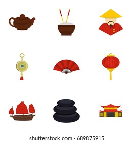 China icon set. Flat style set of 9 country of China vector icons for web isolated on white background