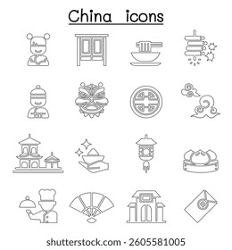China icon set in thin line style