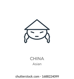 China icon. Thin linear china outline icon isolated on white background from asian collection. Line vector sign, symbol for web and mobile
