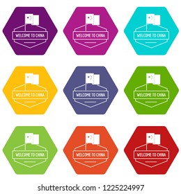 China icons 9 set coloful isolated on white for web