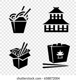 China icons set. set of 4 filled icons such as temple, chinese fast food