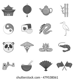 China icons set in black monochrome style. China symbols set collection vector illustration
