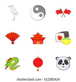 China icons set. Cartoon illustration of 9 China vector icons for web