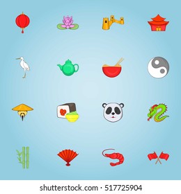 China icons set. Cartoon illustration of 16 China vector icons for web