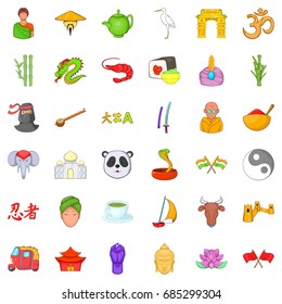 China icons set, cartoon style