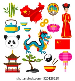 China icons set. Chinese symbols and objects.