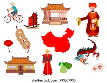 China icons set. Chinese symbols and objects.China background design