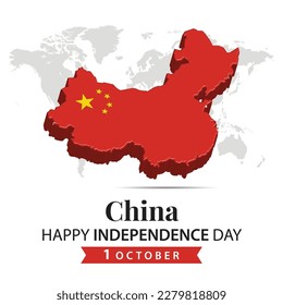 Día de la Independencia de China, 3d representando la ilustración del Día de la Independencia de China con el tema del mapa en 3d y los colores de la bandera
