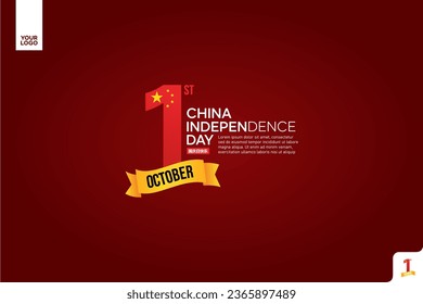 China independence day logotype october 1st with flag background