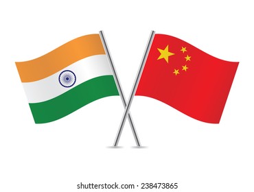 China And India Crossed Flags. Chinese And Indian Flags On White Background. Vector Illustration.