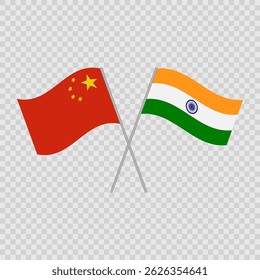 China and India crossed flags. Vector illustration