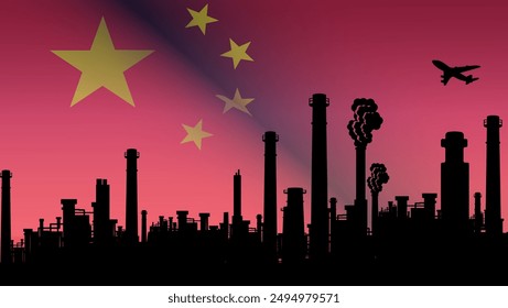 china industry, flat color illustration