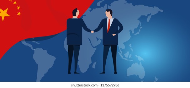 China International Partnership. Diplomacy Negotiation. Business Relationship Agreement Handshake. Country Flag And Map. Corporate Global Business Investment. Vector