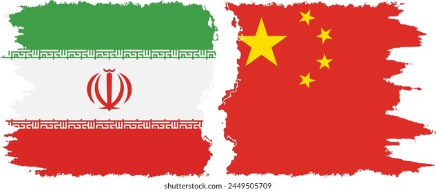 China and Iran grunge flags connection, vector