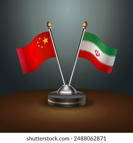 China and Iran table flags relation with gradient backgrund