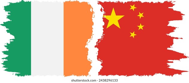 China and Ireland grunge flags connection, vector
