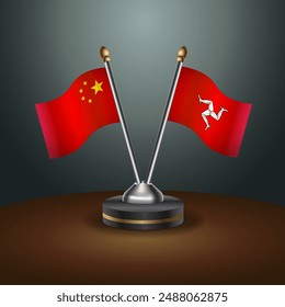 China and Isle of Man table flags relation with gradient backgrund