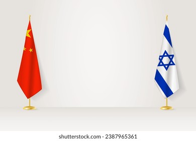 China and Israel flag on indoor flagpole, meeting concept between Israel and China. Vector illustration.