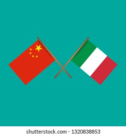 china and Italy crossed flags.Language learning or travel concept 