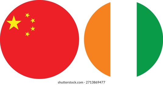 Vector e ilustración de la bandera circular de China y de la costa de marfil con fondo transparente 