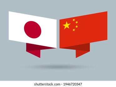 China and Japan flags. Japanese and Chinese national symbols. Vector illustration.