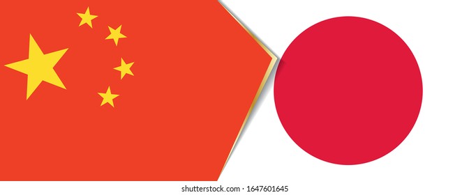 China and Japan flags, two vector flags symbol of relationship or confrontation.