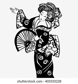   China. Japan.geisha. Japanisch Frau.Schöne japanische Frau in Kimono national . Silhouette einer japanischen Frau.