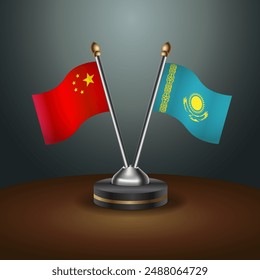 China and Kazakhstan table flags relation with gradient backgrund