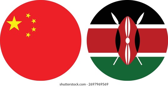 China and Kenya circular flag vector with transparent background 